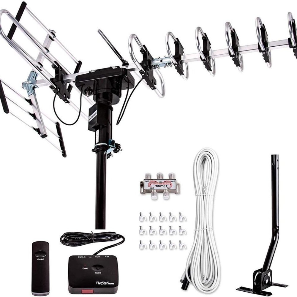 Outdoor HDTV Antenna Supports 5 TVs With Installation Kit and J Pole